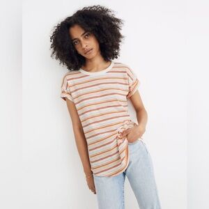 Madewell Whisper Cotton Rib-Crewneck Tee Stripe size Large